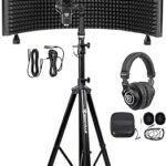 Rockville Recording Studio Bundle ROCKSHIELD 3 Mic Isolation Shield W/Sound Dampening Foam, RCM PRO Condenser Microphone, PRO-M50 Headphones, RVES05 Tripod Stand, 4-items