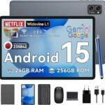 Tablet 2025 Latest Android 15 Tablets With 10.1 Inch Incell Display, 24GB RAM 256GB ROM /2TB TF, Gemini AI, T606 Octa-Core+8MP Camera, 5000mAh, Widevine L1, 2 In 1 Tablets With Keyboard Mouse Stylus