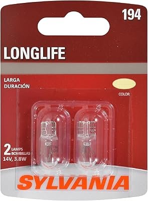 SYLVANIA - 194 Long Life Miniature - Bulb, Ideal for Interior Lighting – Trunk, Cargo and License Plate Contains 2 Bulbs