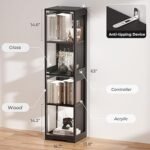 BROTTAR Glass Display Cabinet, 4-Tier Curio Cabinets with 3 Color Lights for Collectibles, Storage Cabinet with Door, Glass Display Case & Bookcase with Human Body Sensor, Black - Image 5