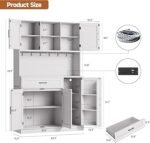ONBRILL 71" Pantry Cabinet, Kitchen Pantry Storage Cabinet With LED Light & Outlet, Kitchen Hutch With Microwave Shelf & 6 Hooks, Door Shelves & Drawer & Adjustable Shelves, For Dining Room - Image 3